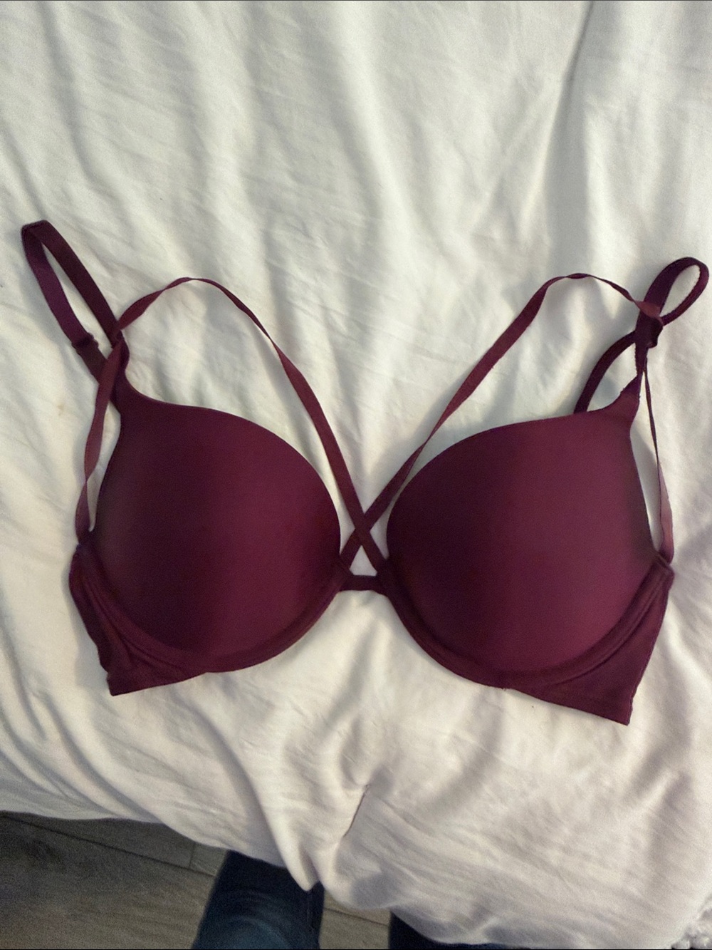 Victoria's Secret Wine Plunge Bra with Crisscross Straps